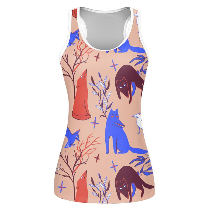 Halloween With Wolfs Crows And Plants Print 3D Women's Tank Top
