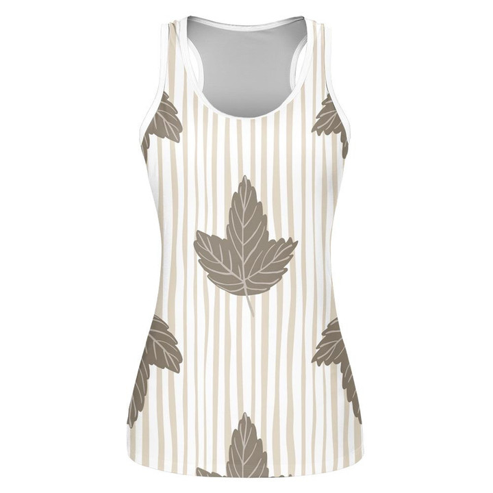Grey Maple Leaves Ornament Beige Striped Background Print 3D Women's Tank Top
