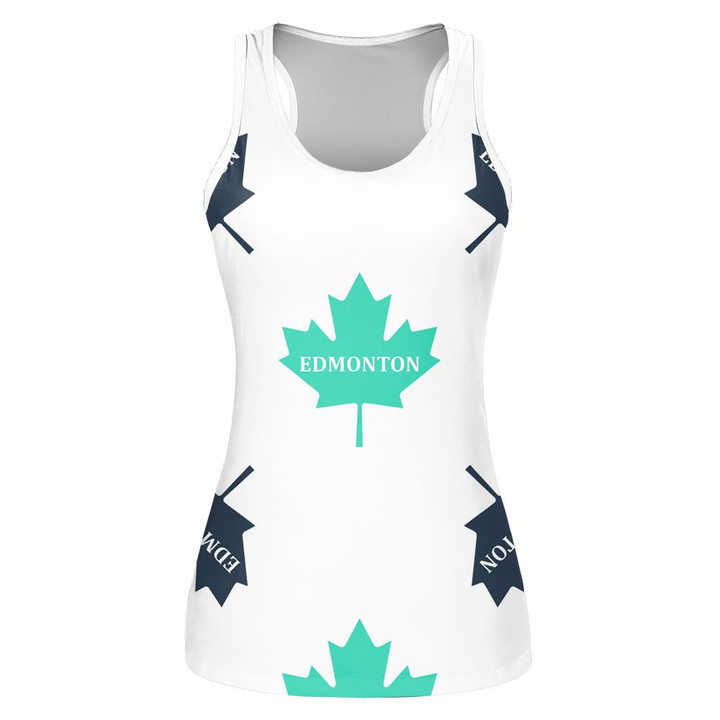 Green Canadian Maple Leaf With City Name Edmonton Print 3D Women's Tank Top