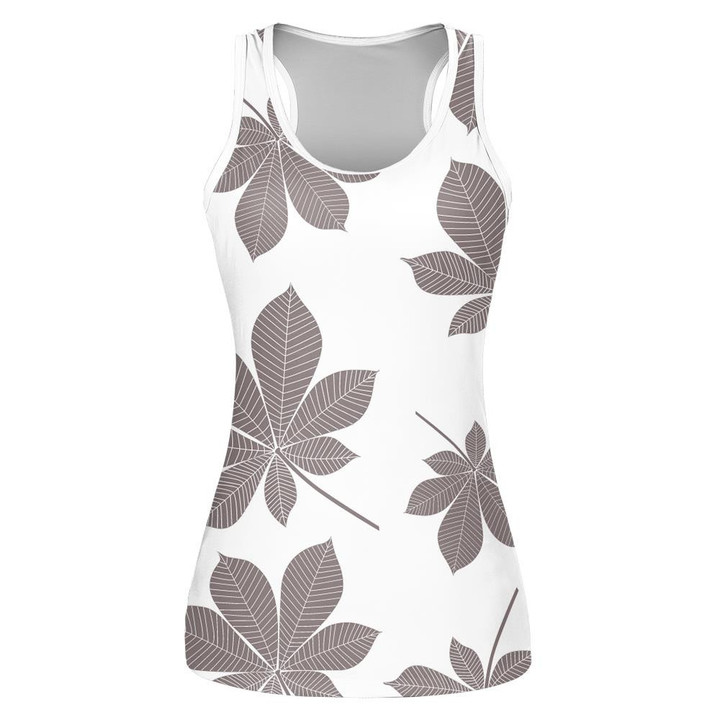 Gray Brown Autumn Leaves On Light Background Print 3D Women's Tank Top