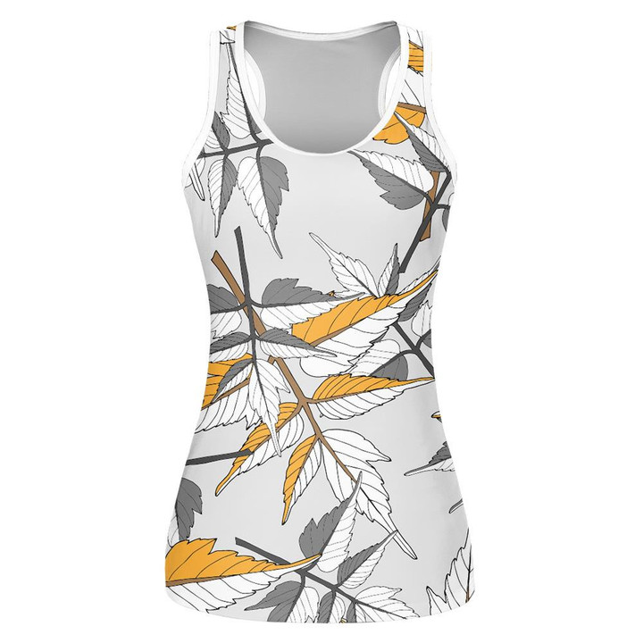Gray And Yellow Maple Leaves Isolated On Gray Background Print 3D Women's Tank Top