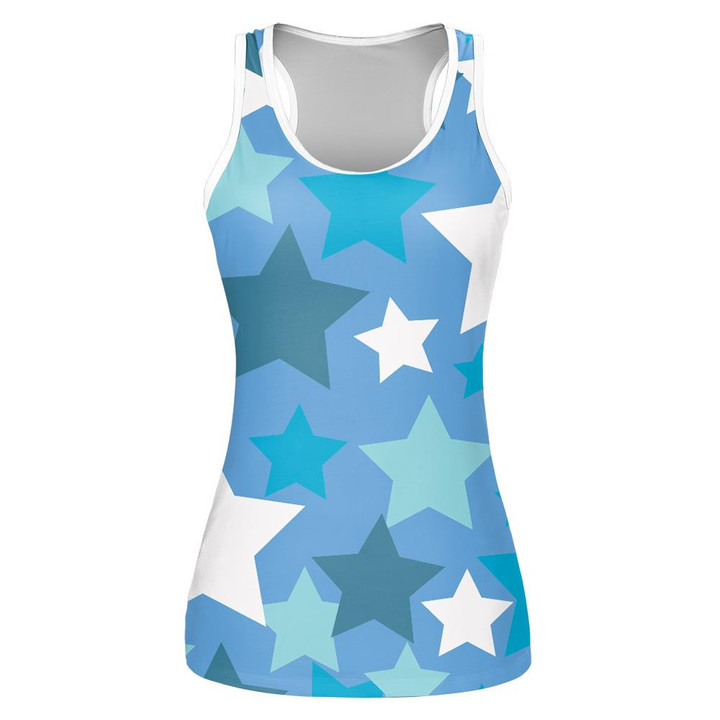 Glowing Blue And White Stars Pattern Independence Day Print 3D Women's Tank Top