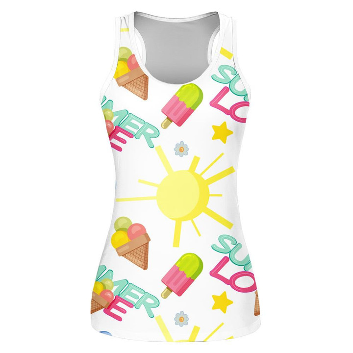 Funny Summer With Sun Cloud And Ice Cream Print 3D Women's Tank Top