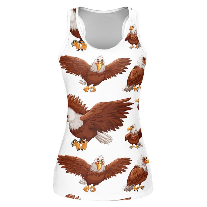 Funny Brown Eagle Flying And Sitting Print 3D Women's Tank Top