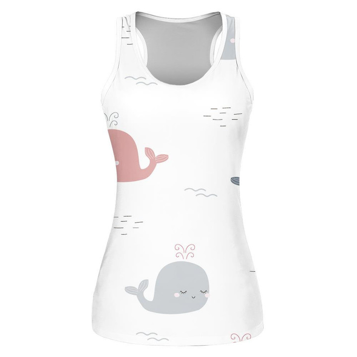 Cute Baby Whale With Water Spout In The Sea Themed Design Print 3D Women's Tank Top