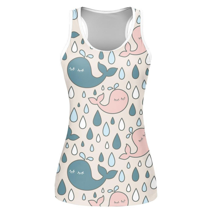 Cute Baby Whale Couple On Neutral Background Seafish Themed Design Print 3D Women's Tank Top