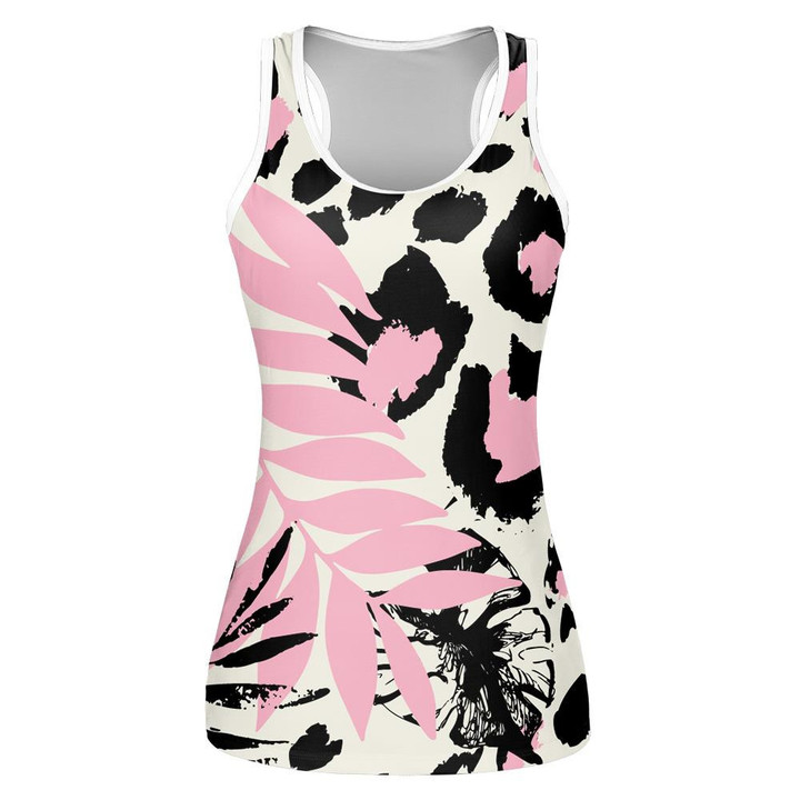 Creative Artistic Tropical Floral With Palm Monstera Leaves Animal Skin Print 3D Women's Tank Top