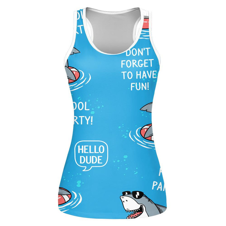 Cool Shark In Pool Say Do Not Forget To Have Funy Design Print 3D Women's Tank Top
