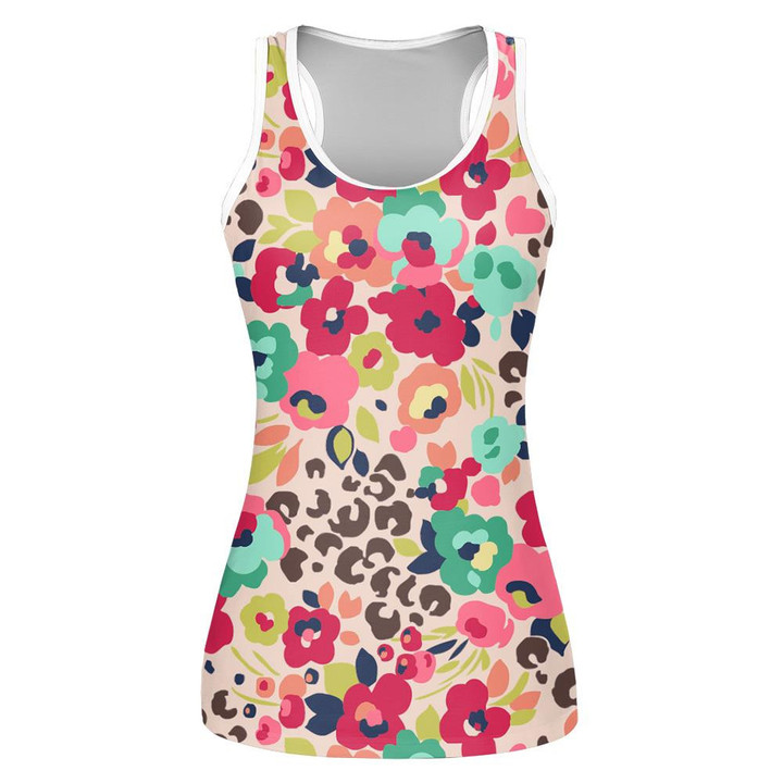 Combination Of Cute Flowers And Leopard Print 3D Women's Tank Top