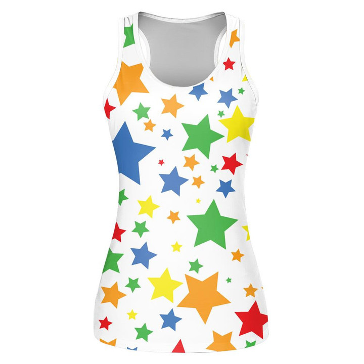 Colorful Star In Different Sized On White Background Print 3D Women's Tank Top