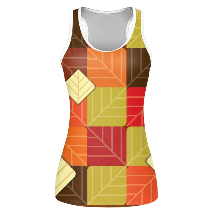 Colorful Square Geometry Maple Leaves Pattern Print 3D Women's Tank Top