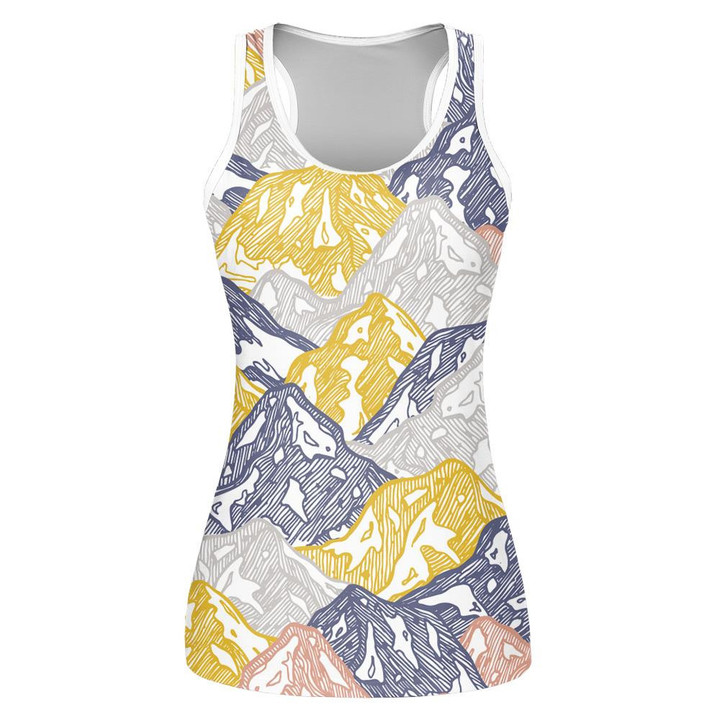 Colorful Snowy Mountains By Hand Drawn Pattern Print 3D Women's Tank Top