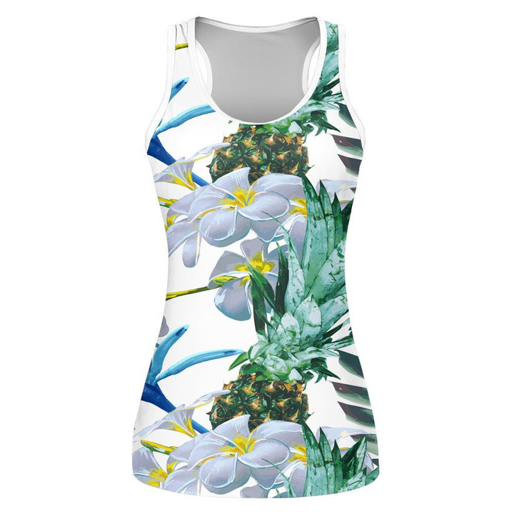 Colorful Of Life Tropical Jungle Leaves Pineaplle Print 3D Women's Tank Top