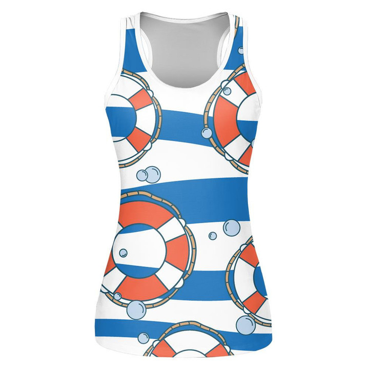 Colorful Marine Pattern With Lifebuoys Water Drops And Sea Waves Print 3D Women's Tank Top