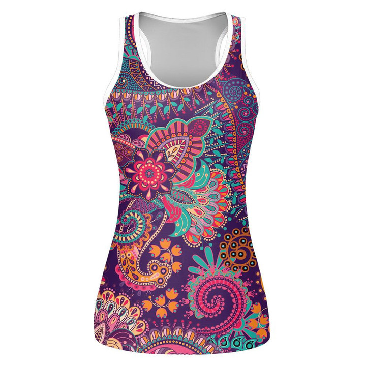 Colorful Florals Indian Decorative Paisley Hand Drawn Pattern Print 3D Women's Tank Top