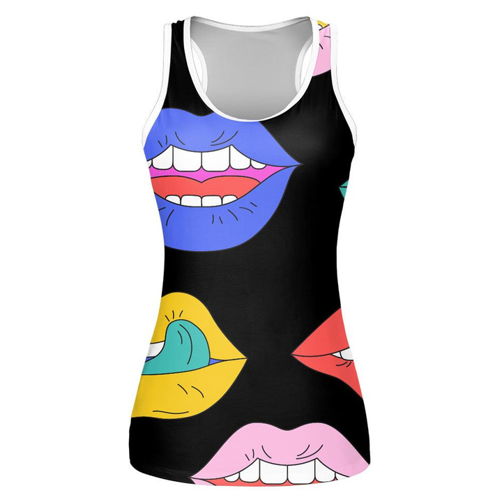 Colorful Comic Lips Background In Pop Art Psychedelic Style Design Print 3D Women's Tank Top
