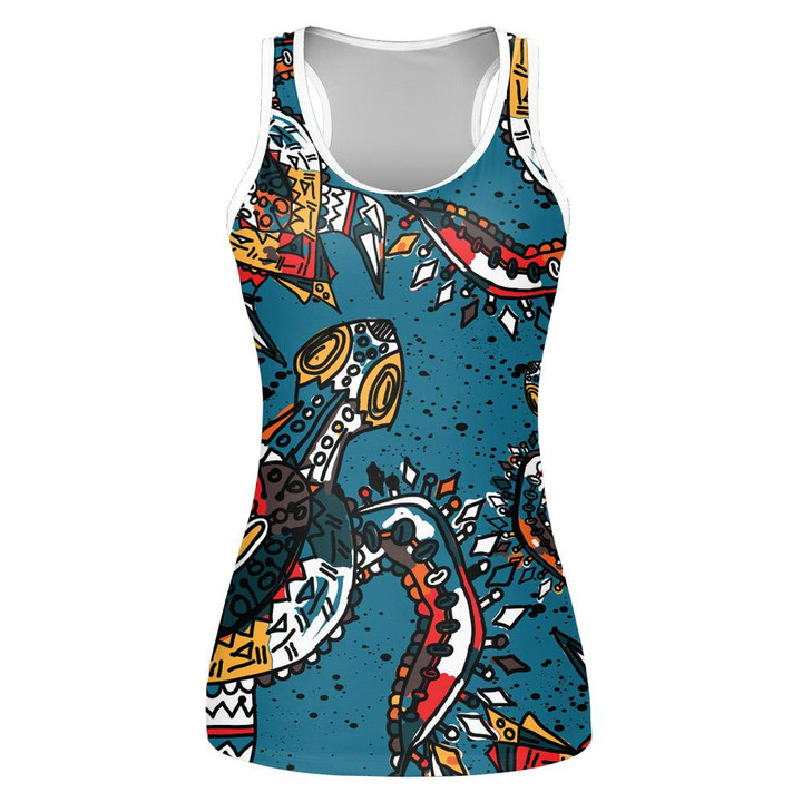 Colorful Abstract Hand Drawn Tribal Turtles Print 3D Women's Tank Top