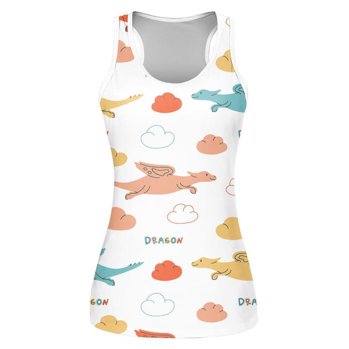 Colored Dragons And Clouds With Lettering Print 3D Women's Tank Top