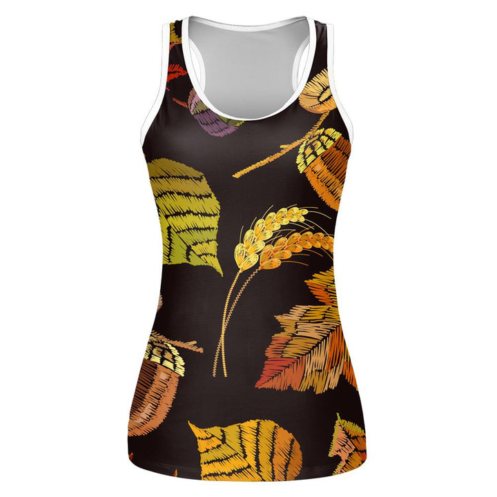 Classical September Embroidery Autumn Maple Leaves Acorns Wild Forest Print 3D Women's Tank Top