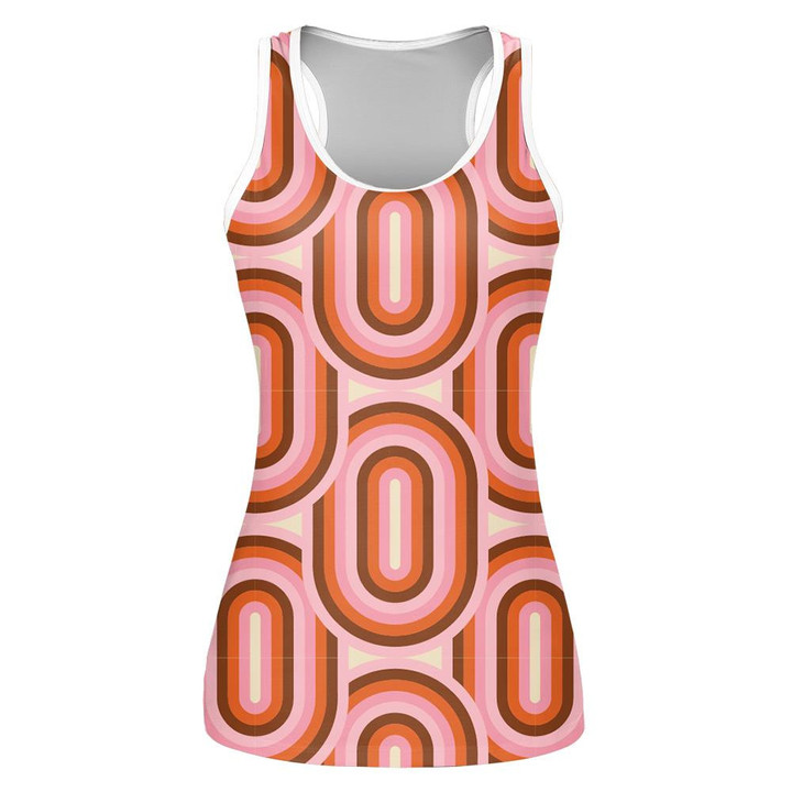 60s And 70s Aesthetic Style Pastel Rainbow Shapes Print 3D Women's Tank Top