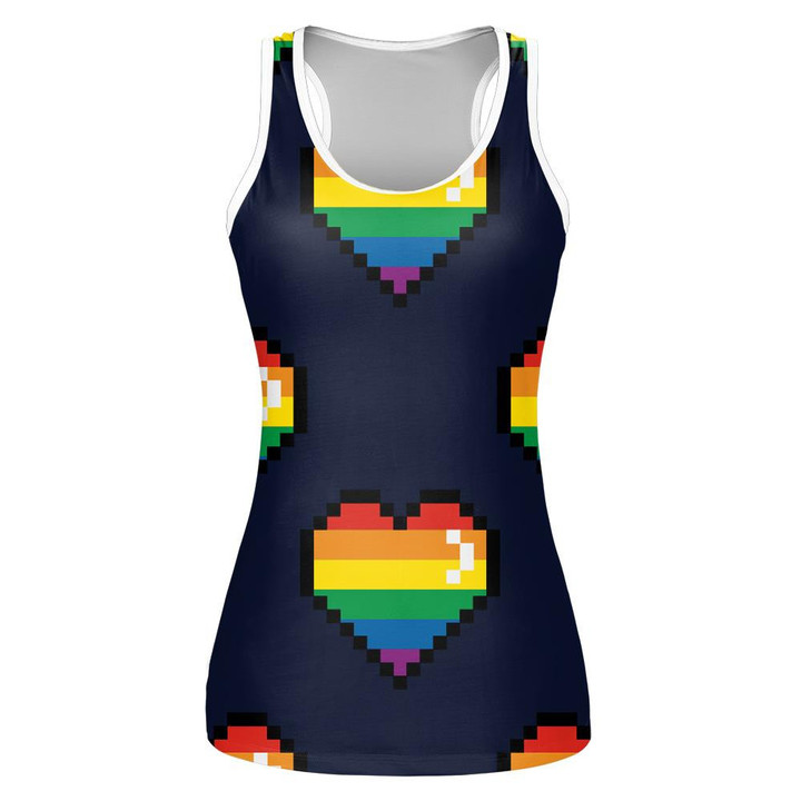8-Bit Pixel Digital Rainbow Heart Symbol Pattern Print 3D Women's Tank Top