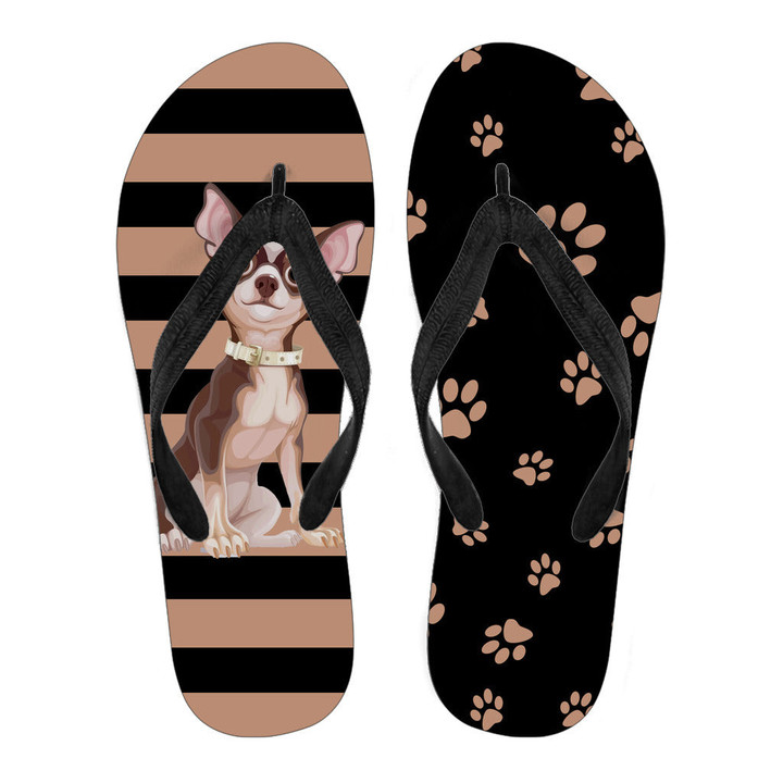 Stripes And Black Background Chihuahua Flip Flops For Men And Women
