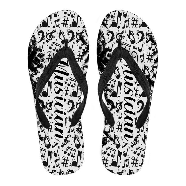Music Notes Pattern And Musician Letter Print Design Flip Flops For Men And Women