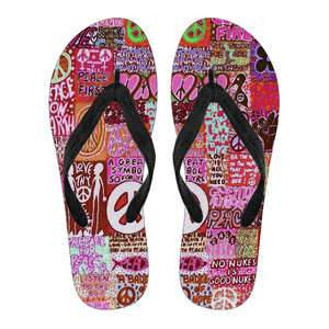 Peace And Love Pattern Colorful Flip Flops For Men And Women