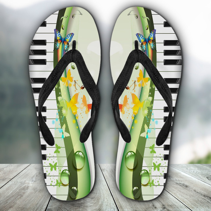 Piano Keys Floral Butterfly Pattern Print Design Flip Flops For Men And Women