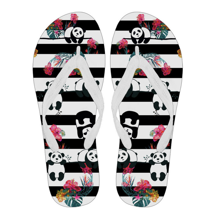 Cute Panda With Stripes Black And White Flip Flops For Men And Women