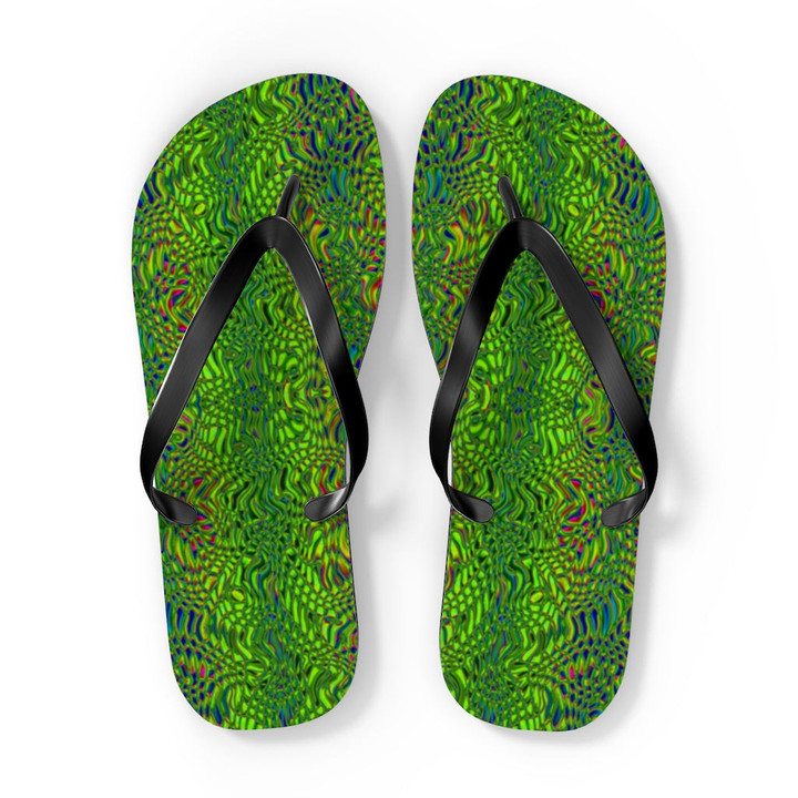 Green Forest Dragon Scale Print Design Flip Flops For Men And Women