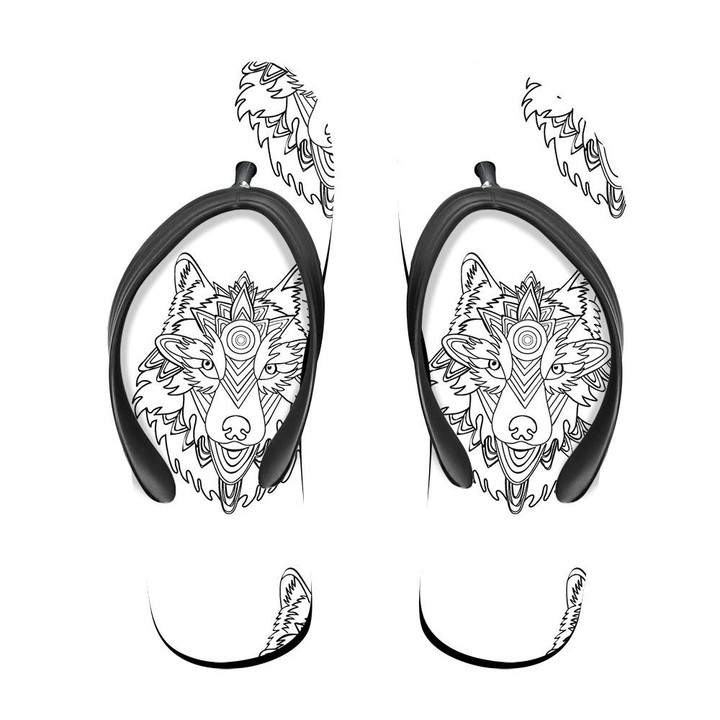 Wolf Animals King Of Aztec Ornamental Flip Flops For Men And Women