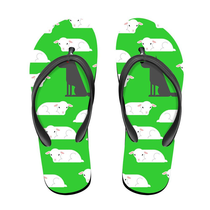 Wolf And Sheep On Green Background Flip Flops For Men And Women