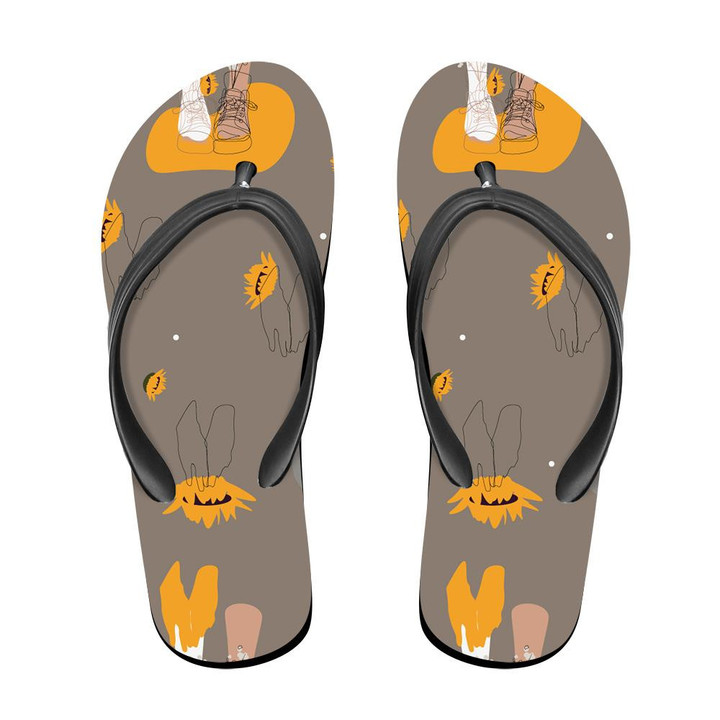 Wildflowers And Orange Sunflowers With Painted Feet In Socks Flip Flops For Men And Women