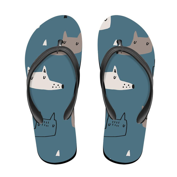 Wild Face Of Wolf Portrait In Vintage Style Flip Flops For Men And Women