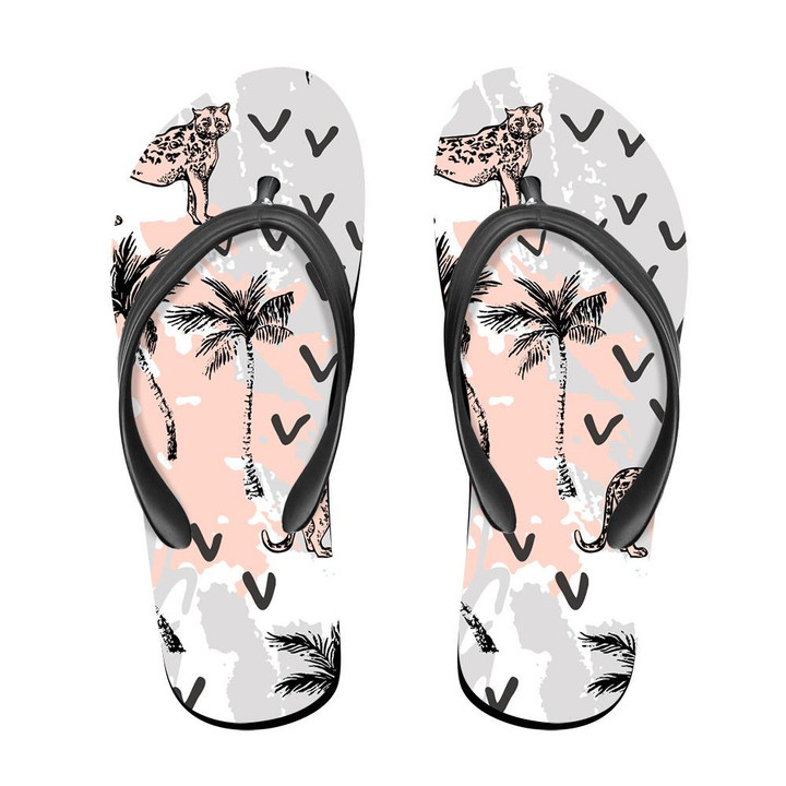 Wild Animals Leopard With Abstract Minimal Palm Trees Flip Flops For Men And Women
