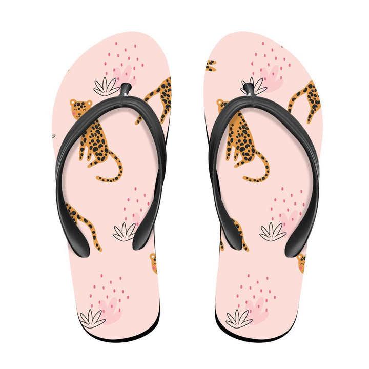 Wild Animals Jungle African Leopard With Tropical Leaves Flip Flops For Men And Women