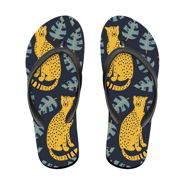 Wild Animals Jungle African Leopard And Leaves Flip Flops For Men And Women