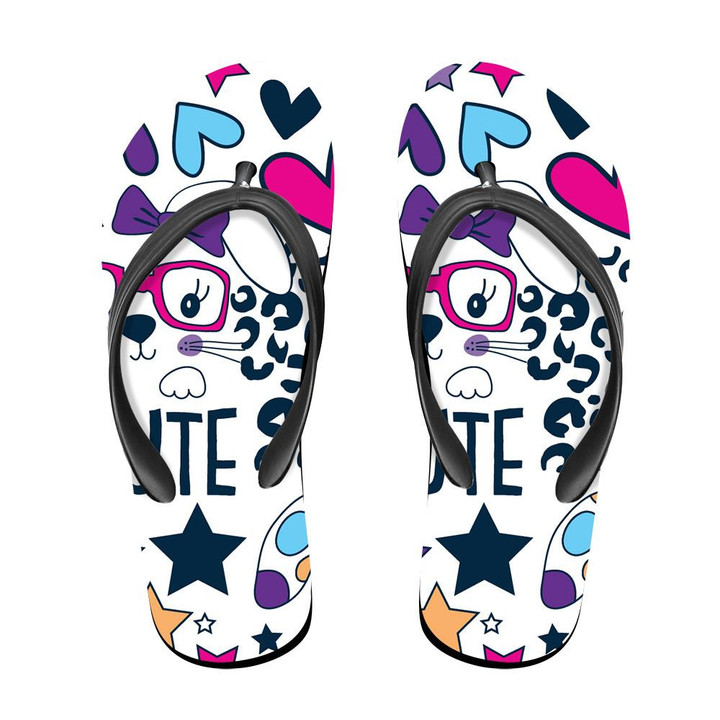 Wild Animals And Leopard With Cute Bunny Face Flip Flops For Men And Women