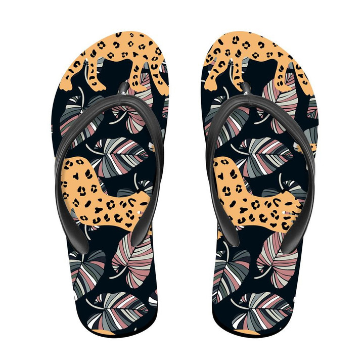 Wild African Modern Trendy Leopard With Abstract Palm Leaves Flip Flops For Men And Women