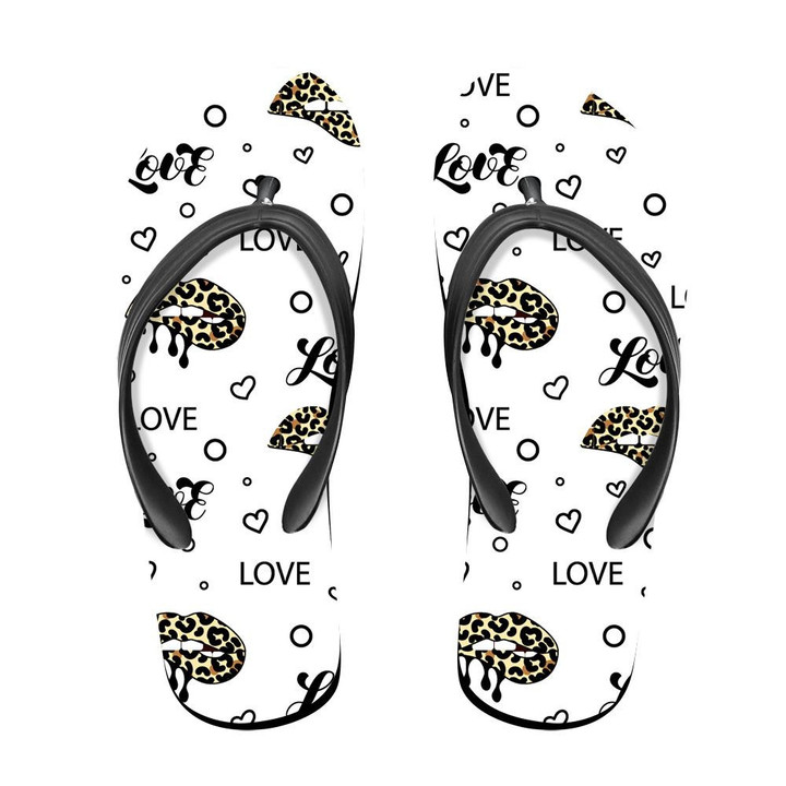 Wild African Leopard With Kissing And Biting Lips Flip Flops For Men And Women