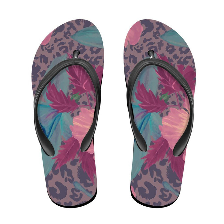 Wild African Leopard With Flowers Vintage Style Flip Flops For Men And Women