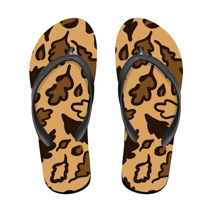 Wild African Leopard With Fall Oak Leaves Flip Flops For Men And Women