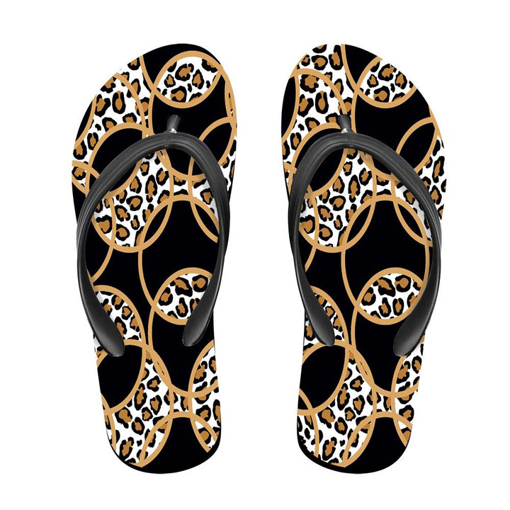 Wild African Leopard With Circles On Black Flip Flops For Men And Women