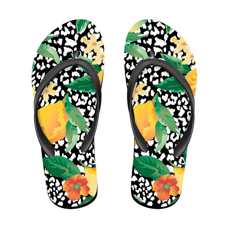 Wild African Leopard With Blooming Lemons And Limes Flip Flops For Men And Women
