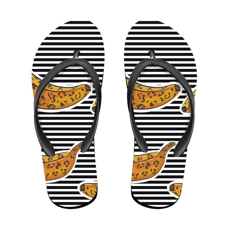 Wild African Leopard With Bananas Striped Background Flip Flops For Men And Women