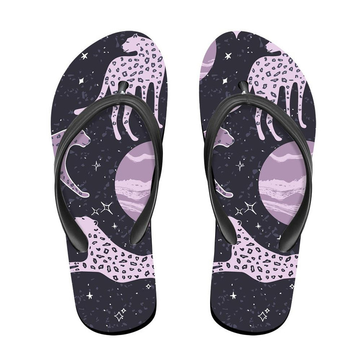 Wild African Leopard With Abstract Galaxy Background Flip Flops For Men And Women