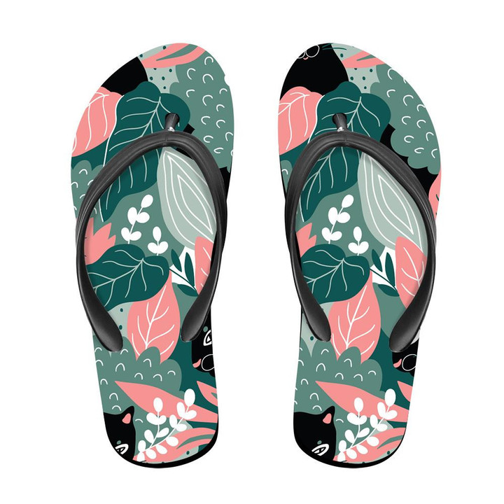 Wild African Leopard Black Panthers With Tropical Leaves Flip Flops For Men And Women