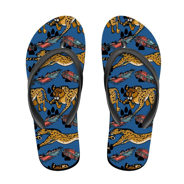 Wild African Animals Leopard And Tropical Plants Flip Flops For Men And Women