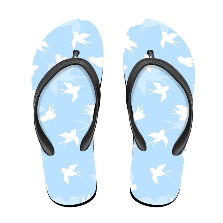 White Swallow Silhouette On Blue Background Flip Flops For Men And Women